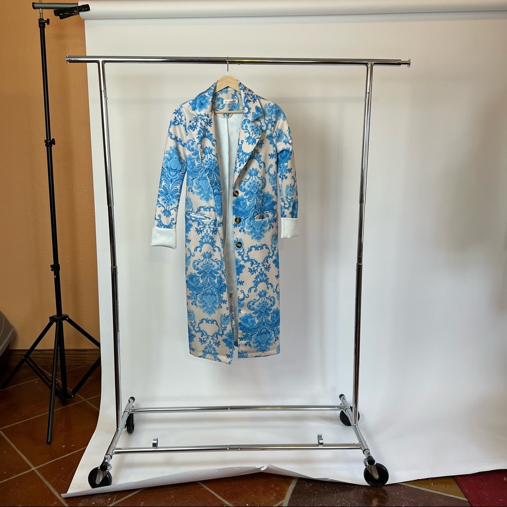 Pink and Blue Fleur Print Trench